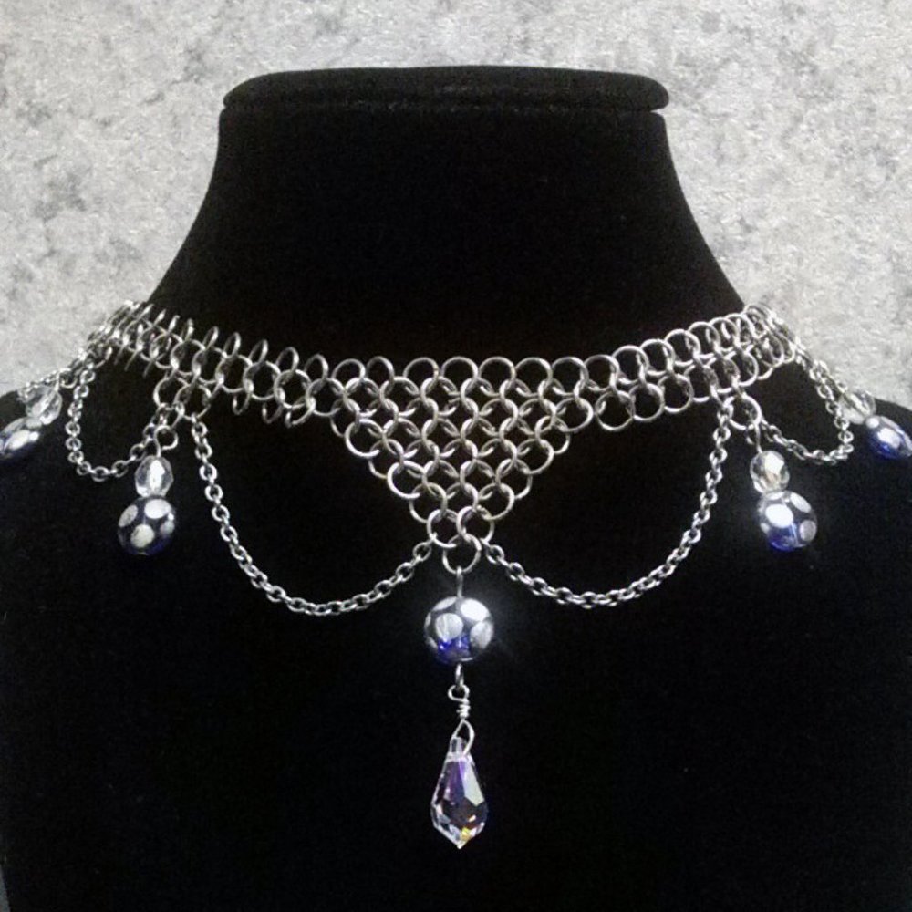 Renaissance Crystal Beaded Chainmail Necklace